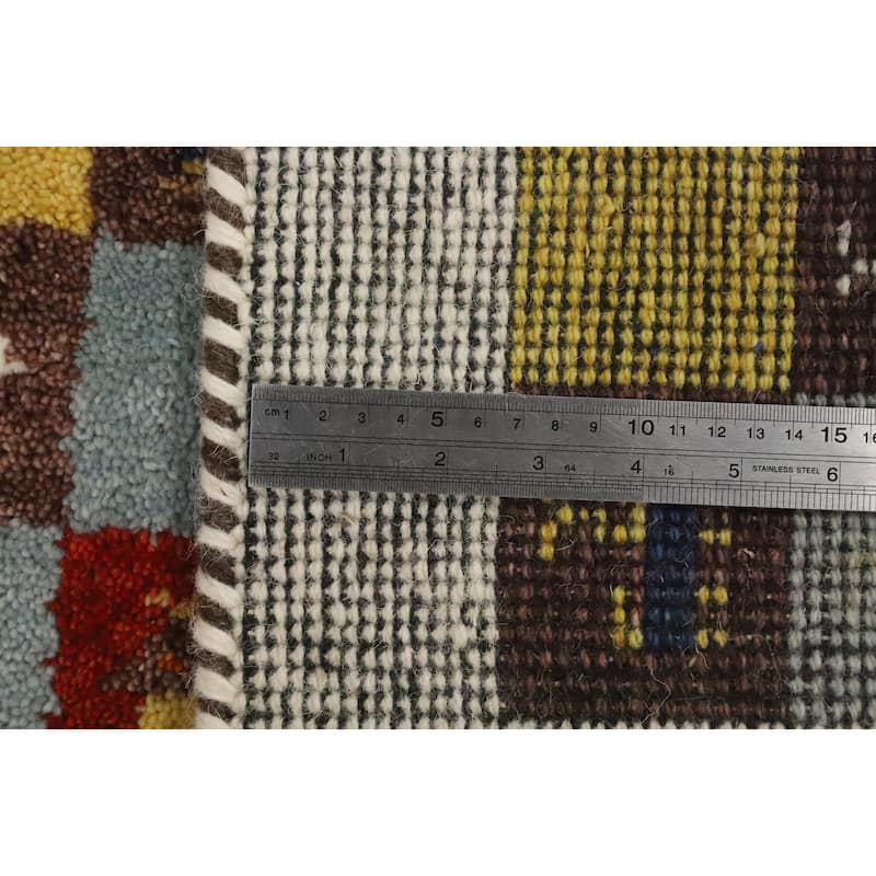 Hand Knotted Oriental 100% Wool Carpet Tribal Geometric Multi-Colored Gabbeh Area Rug - 1' 4'' X 1' 4''