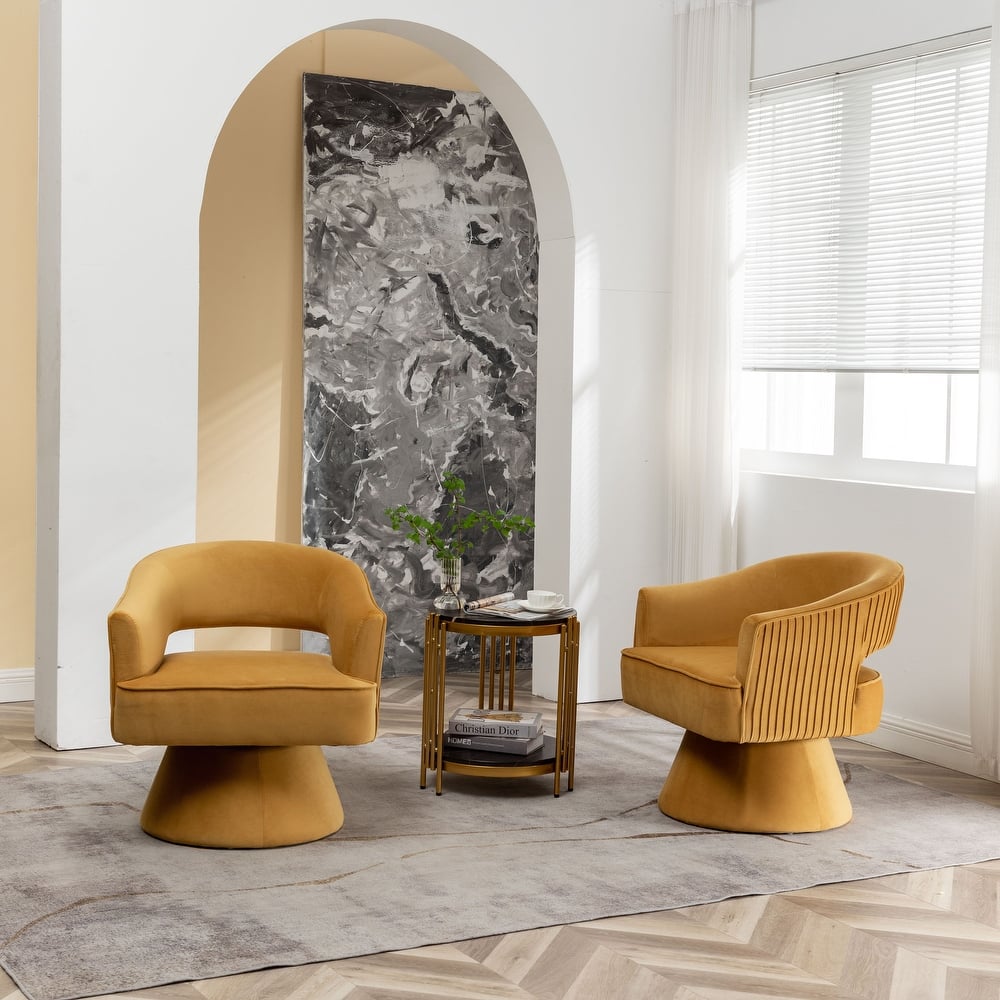 Modren Velvet 360 Degree Swivel Accent Arm Barrel Chair Set of 2 for Living Room
