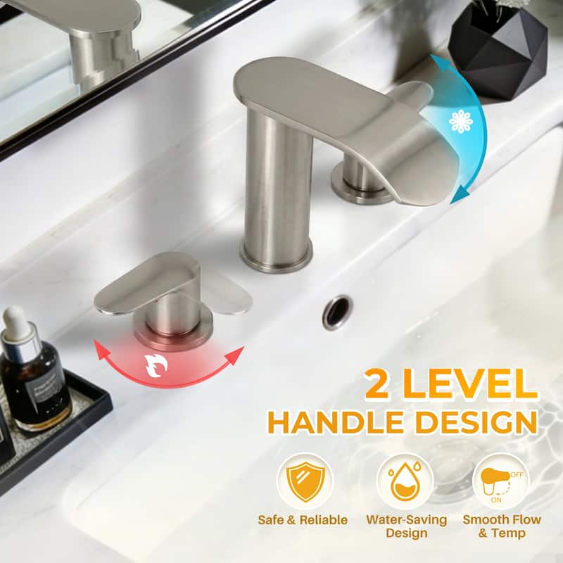 WOWOW 8 in.Double Handle Waterfall Bathroom Faucet with Pop-up Drain