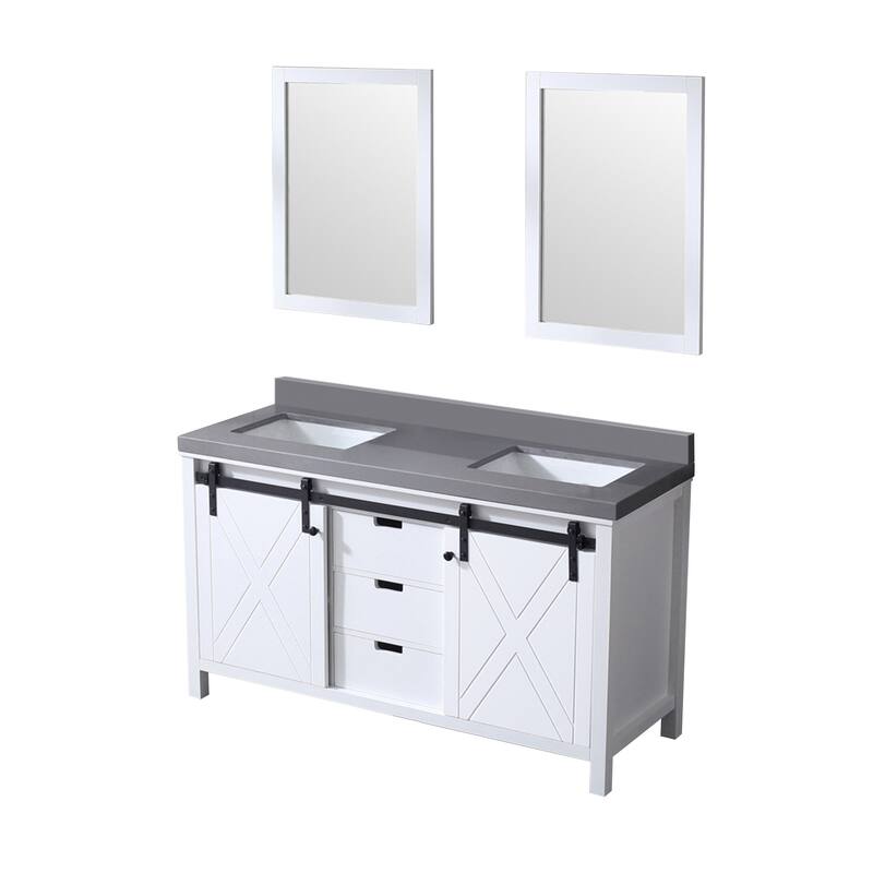 Marsyas 60 in W x 22 in D White Double Bath Vanity, Grey Quartz Countertop and 24 in Mirrors