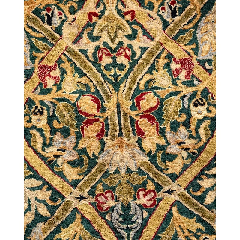 Overton Handknotted Wool Vintage Inspired Traditional Mogul Green Area Rug - 18' 0" x 12' 2"