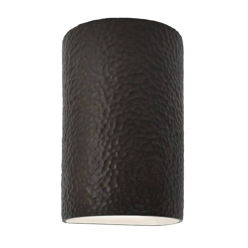 Justice Design Ambiance - Small Cylinder Wall Sconce - Closed Top (Outdoor) - Replaceable Bulb - Hammered Iron