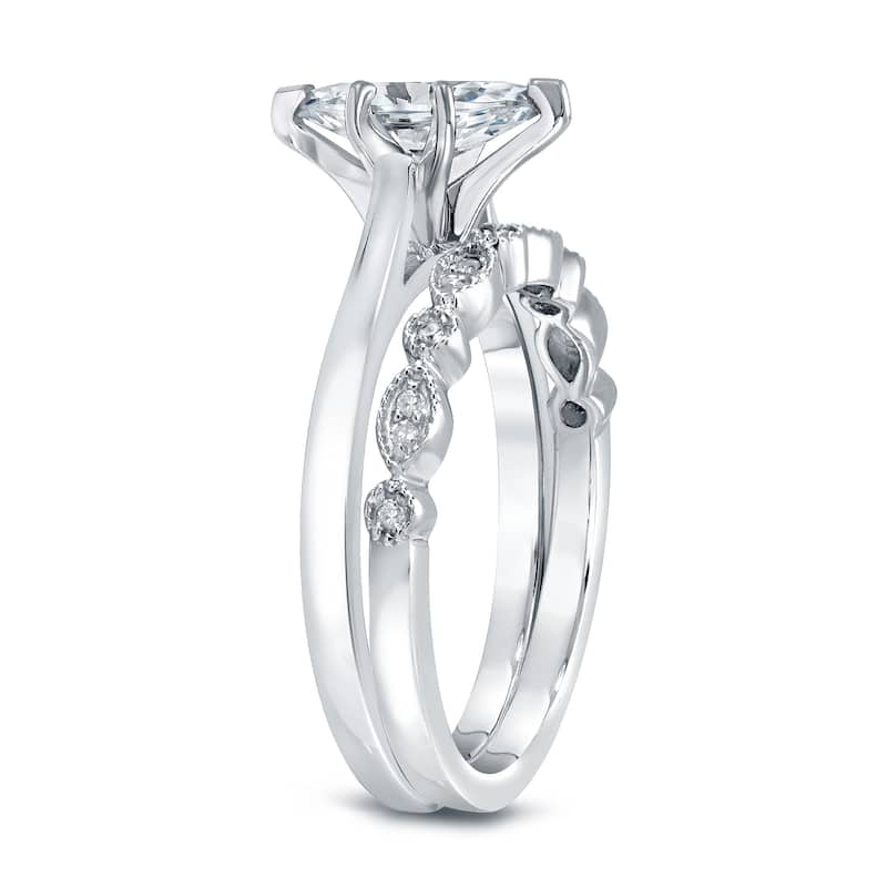Auriya 14k Gold 1/2ctw Vintage Marquise-cut Solitaire Diamond Engagement Ring Set