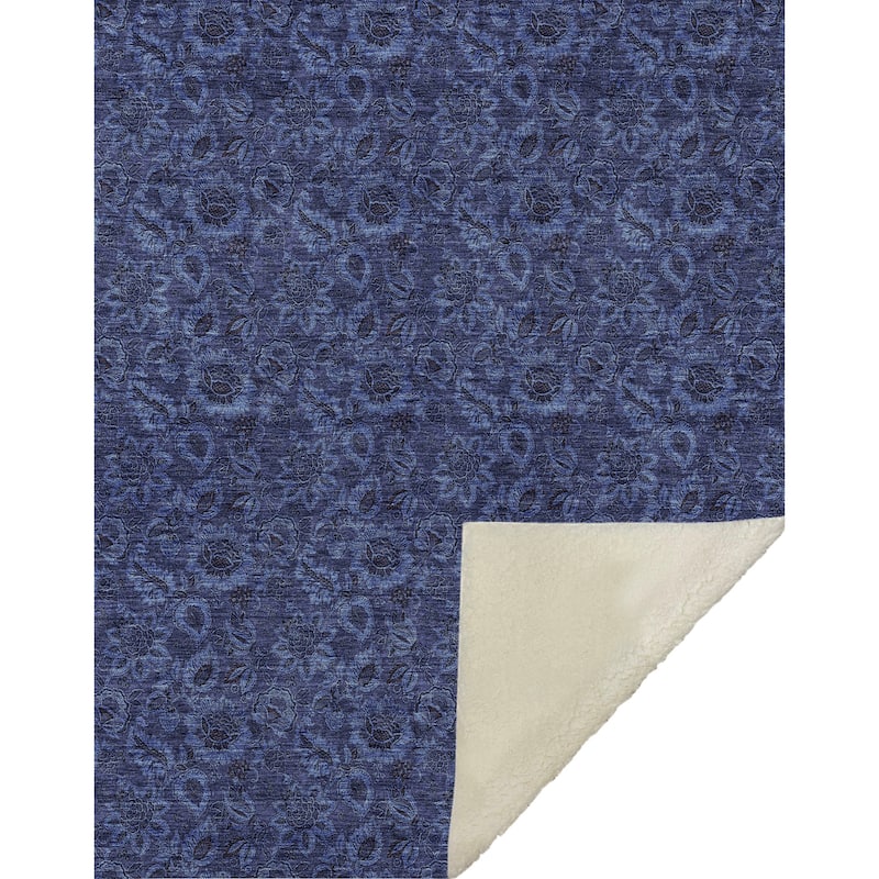 Premium Machine Washable Floral Sherpa Throw Blanket