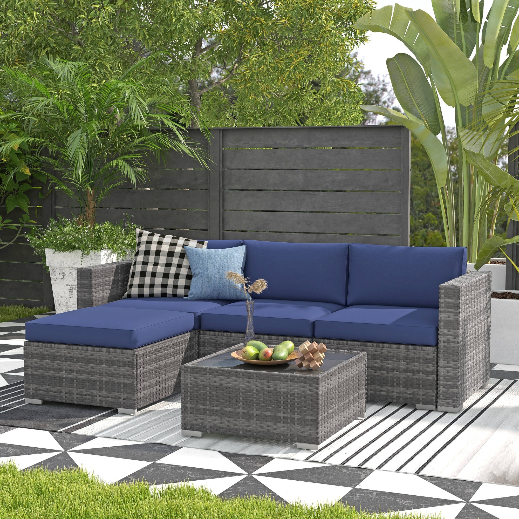 Carmelo 5 piece rattan sectional best sale