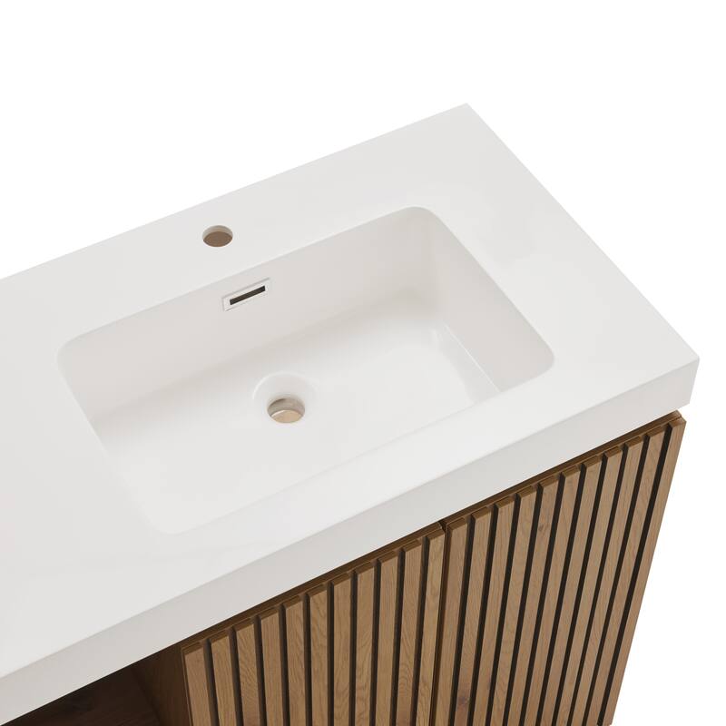 GDFStudio - Galan 60" Freestanding Bathroom Vanity with Quartz Sink, Solf Close Doors, Open Storage Shelf, NO Drain & Faucet