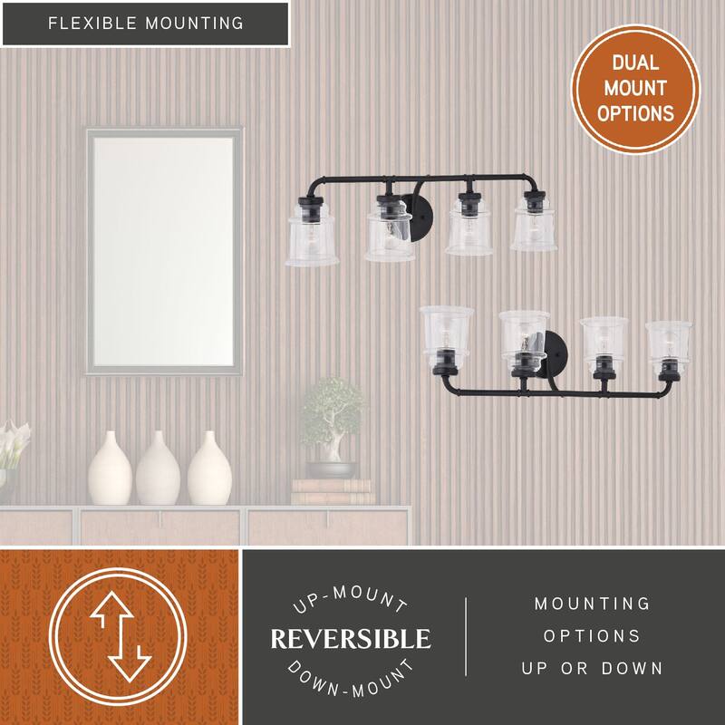 Toledo Black Industrial Farmhouse Clear Glass Vanity Fixture