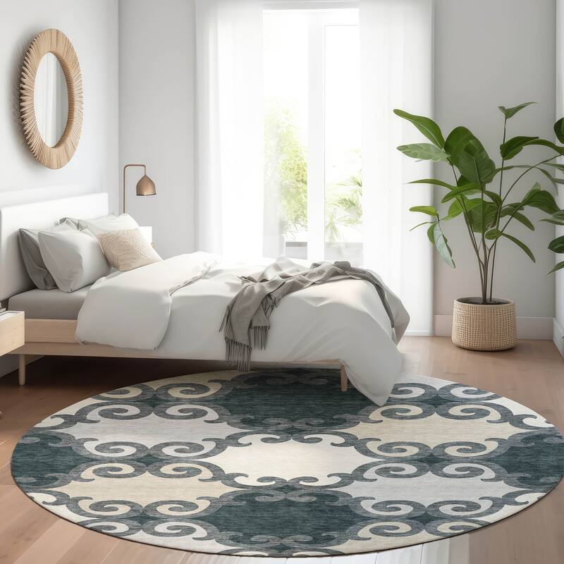 Premium Washable Super Soft Ornate Scroll Mayfield Rug - Gray - 8' x 8'