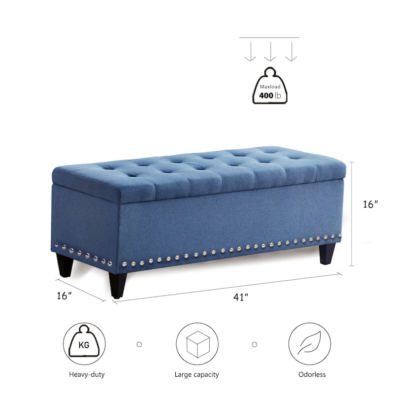 Button-Tufted Storage Ottoman Bench for Bedroom, Living Room 41"W x 16"D x 16"H