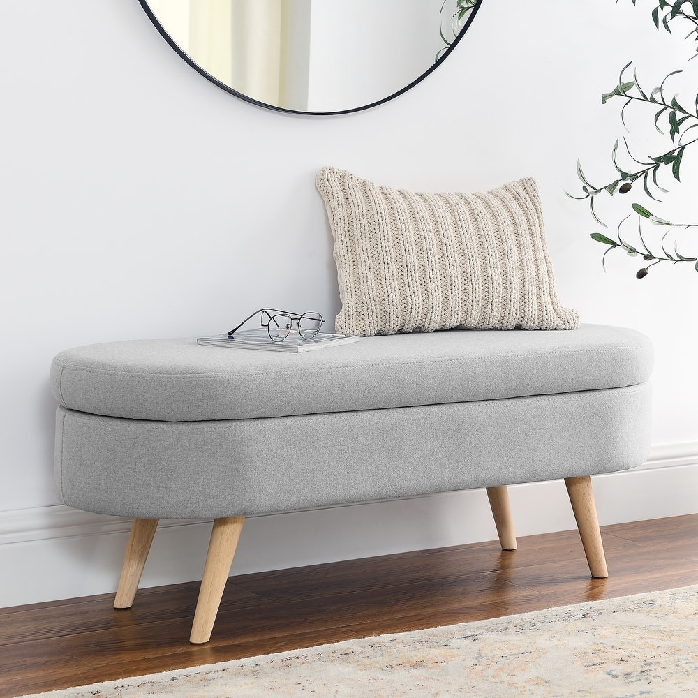Roomfitters Oval Upholstered Storage Ottoman Bench with Rubber Wood Legs, Modern Entryway or Bedroom Seat