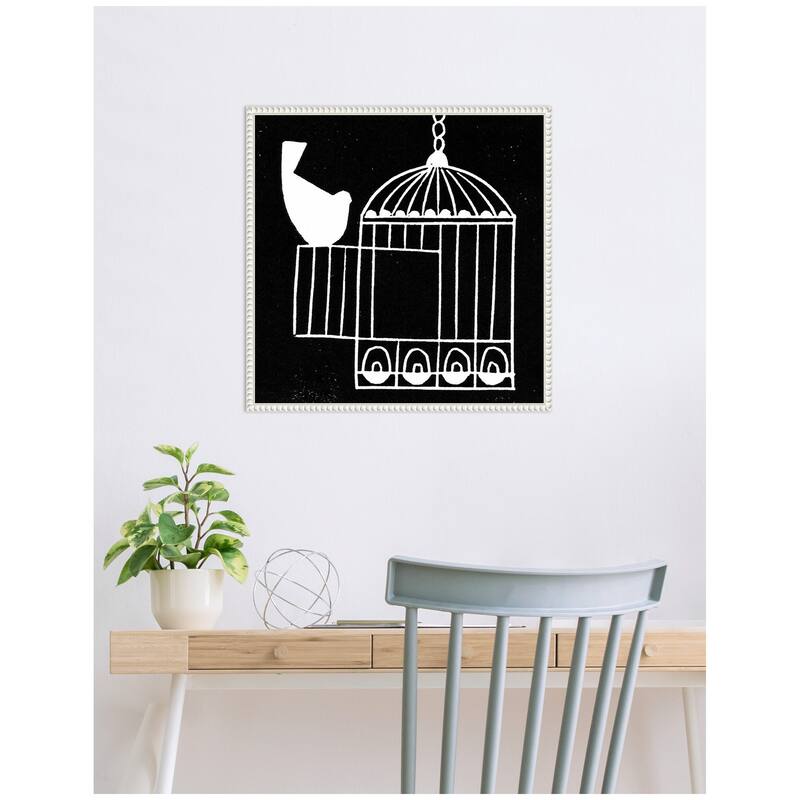 Kate and Laurel Sylvie Vivere 2 To be Free Bird Linocut Framed Canvas by Giuliana Lazzerini