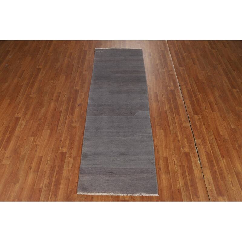 Blue & Grey Gabbeh Oriental Runner Rug Handmade Wool Carpet - 2'8"x 8'0"