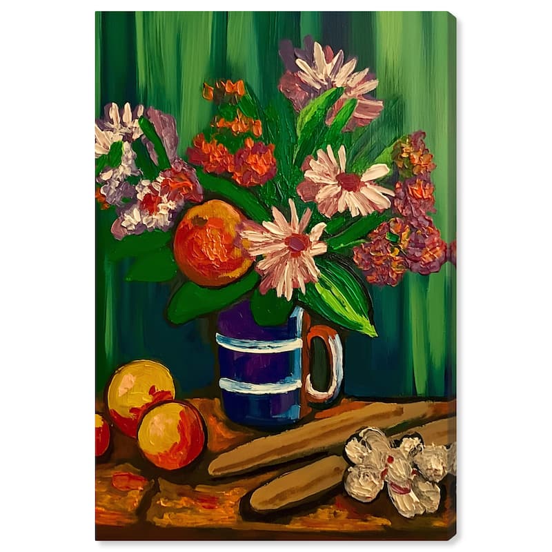 Art Remedy Floral Vase And Fruits Gallery Wrapped Flowers In Vase Paintings - 10 x 15
