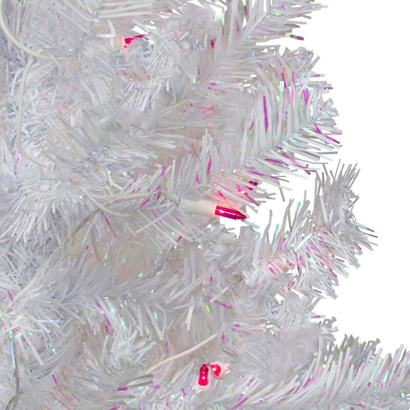 4' Pre-lit White Iridescent Pine Artificial Christmas Tree Pink Lights - 4 Foot