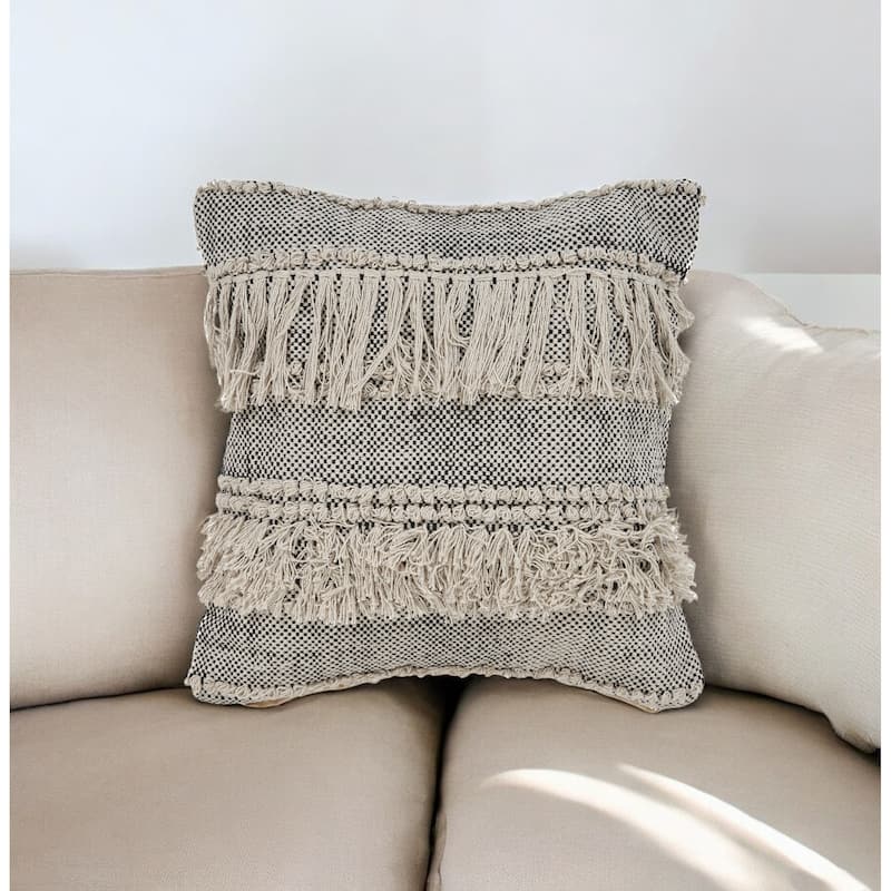 HomeRoots 20" Off-White and Black Cotton Throw Pillow - Accent - Polyester