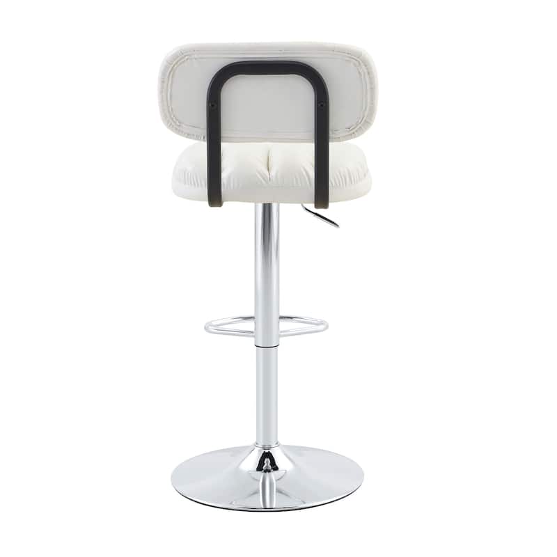 Set of 2 Adjustable Height Bar Stools, PU Leather Upholstered with Chrome Base & Footrest, Modern Comfortable Stools