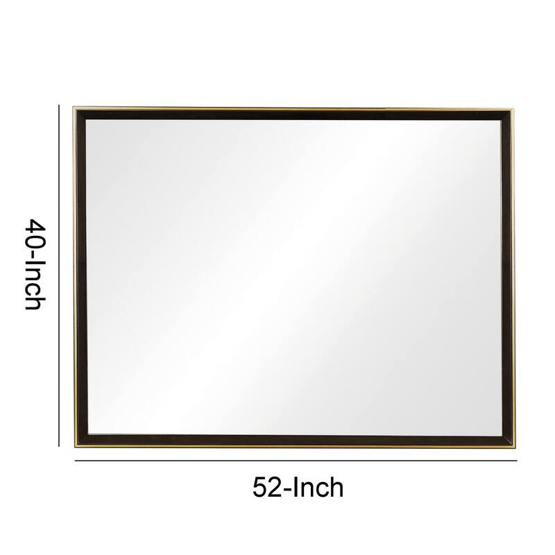 Rectangular Wooden Frame Mirror with Gold Trim, Espresso Brown