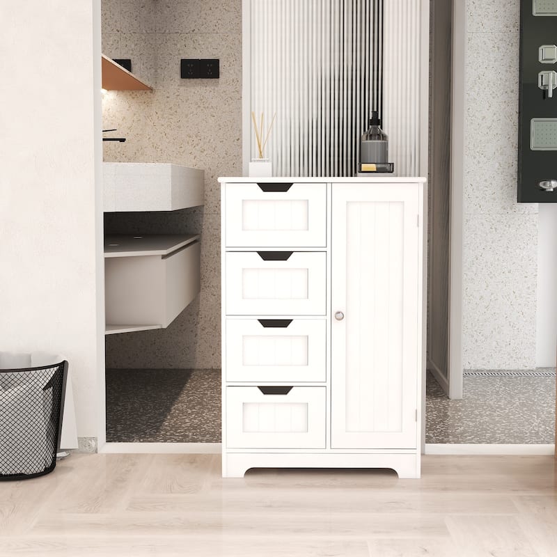 White 32.68"Tall Bathroom Storage Cabinet with 4 drawers and 1 door - White
