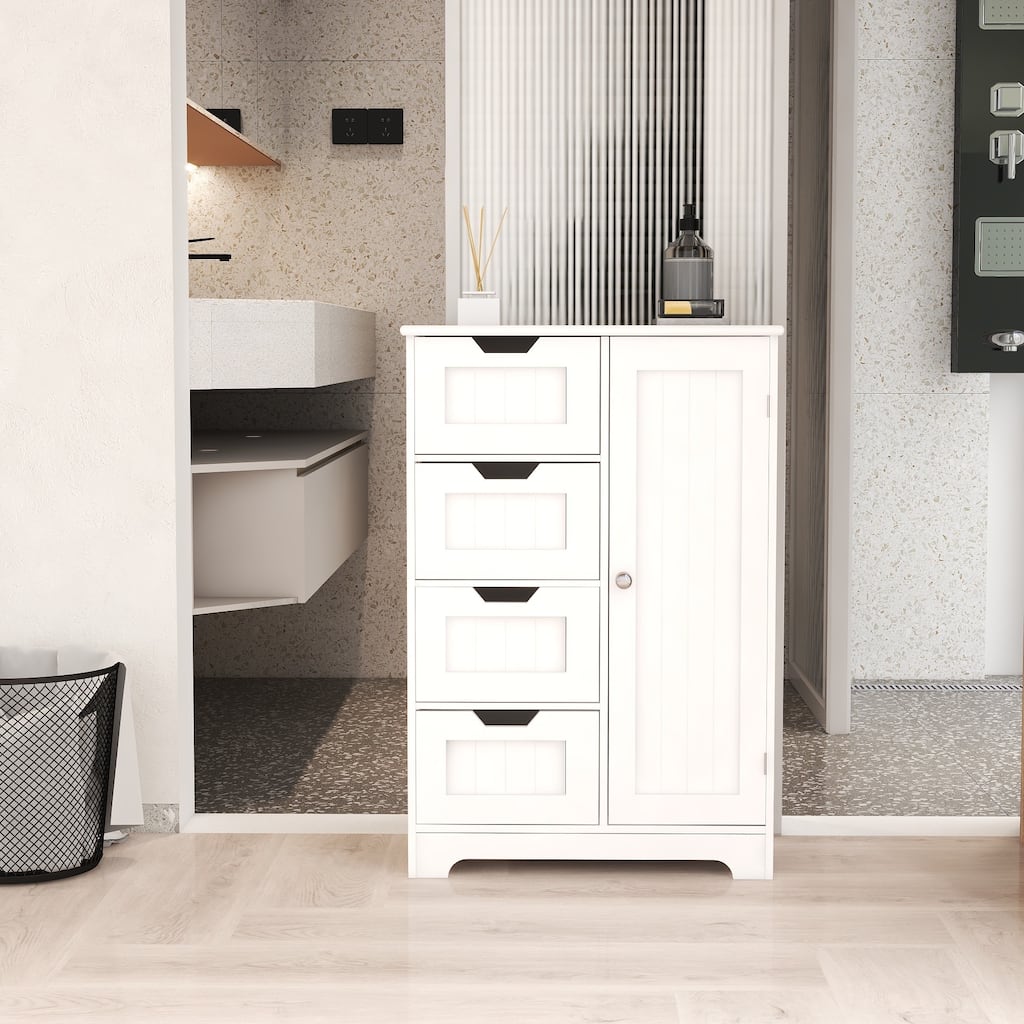 White 32.68"Tall Bathroom Storage Cabinet with 4 drawers and 1 door