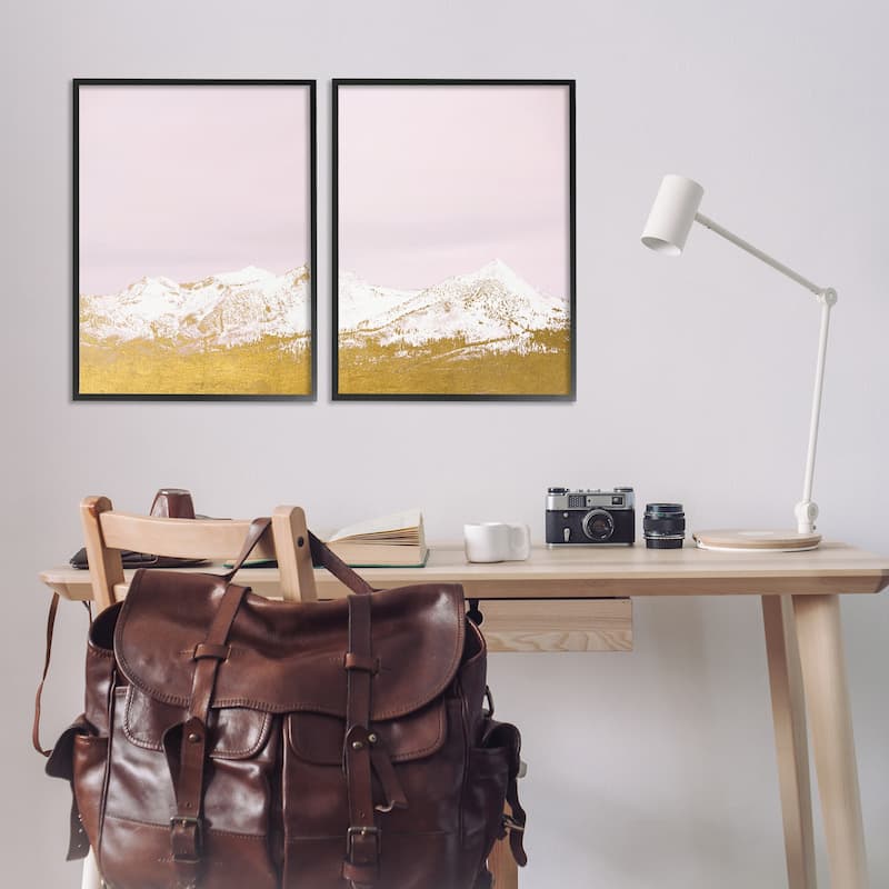 Stupell Snow Tipped Mountains on Pink Framed Giclee Art Design By Gemma Bardot (Set of 2)