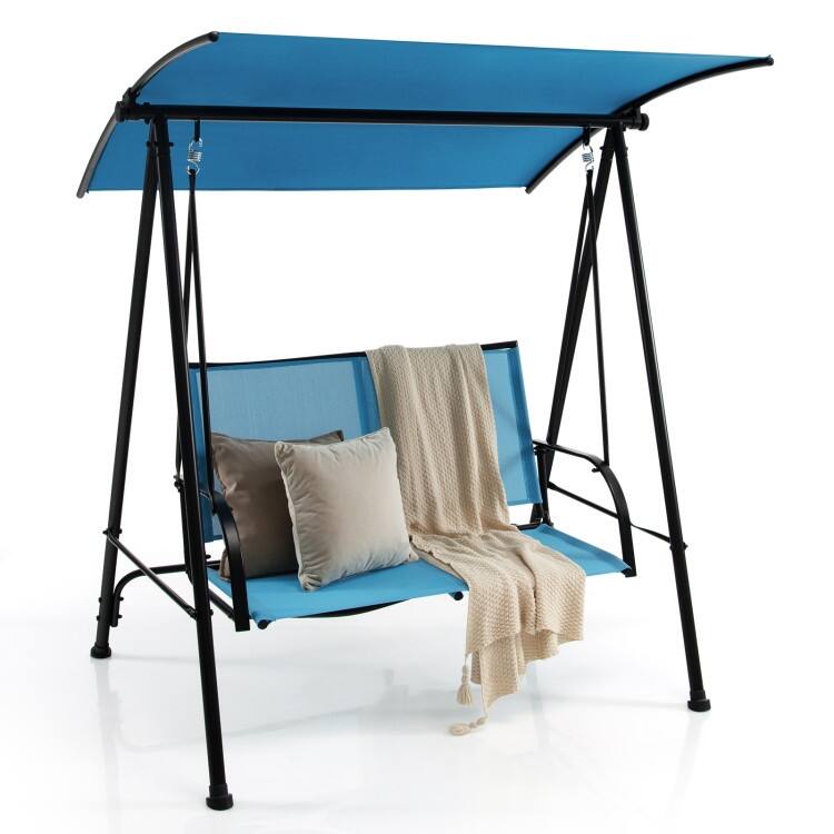 2-Seat Outdoor Canopy Swing with Comfortable Fabric Seat and Heavy-duty Metal Frame - 58" x 45" x 70"
