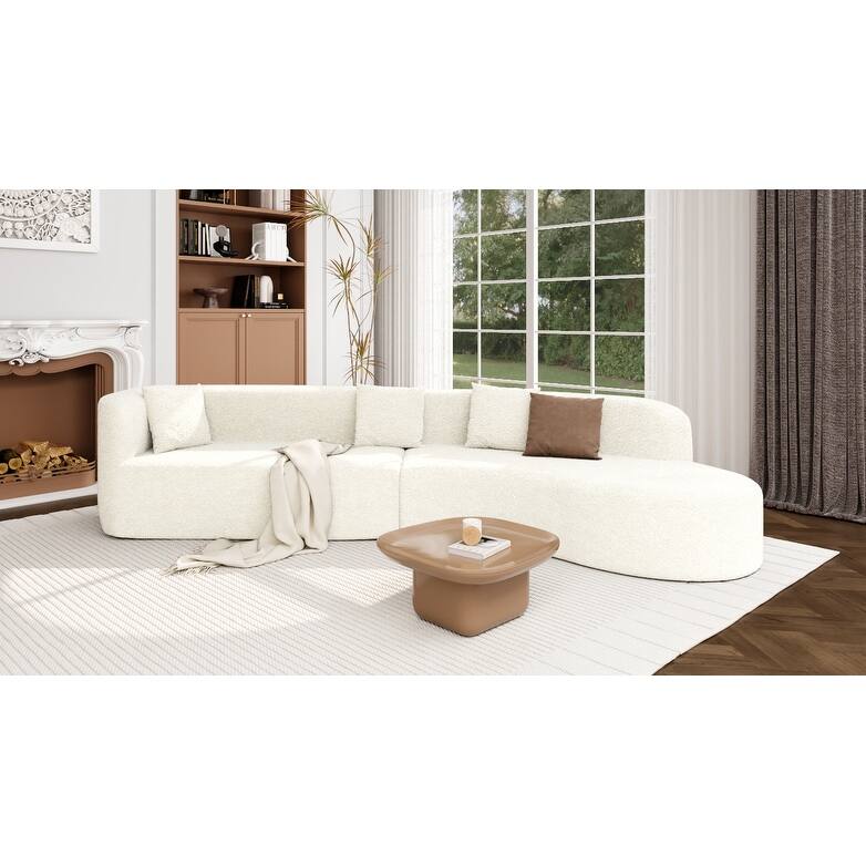 Modular Curved Sectional Sofa, Chenille Fabric Sofa with 4 Pillows, High-Density Compressed Sponge Deep Seat Sofa