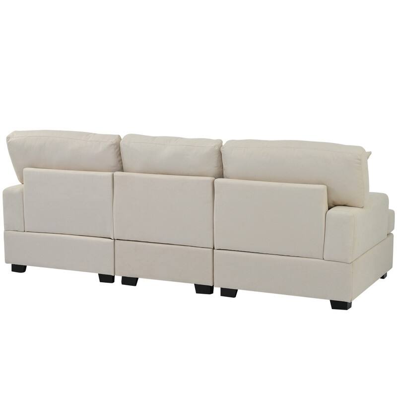 3Seat Sofa with Removable Back and Seat Cushions, 4Pillows, Beige