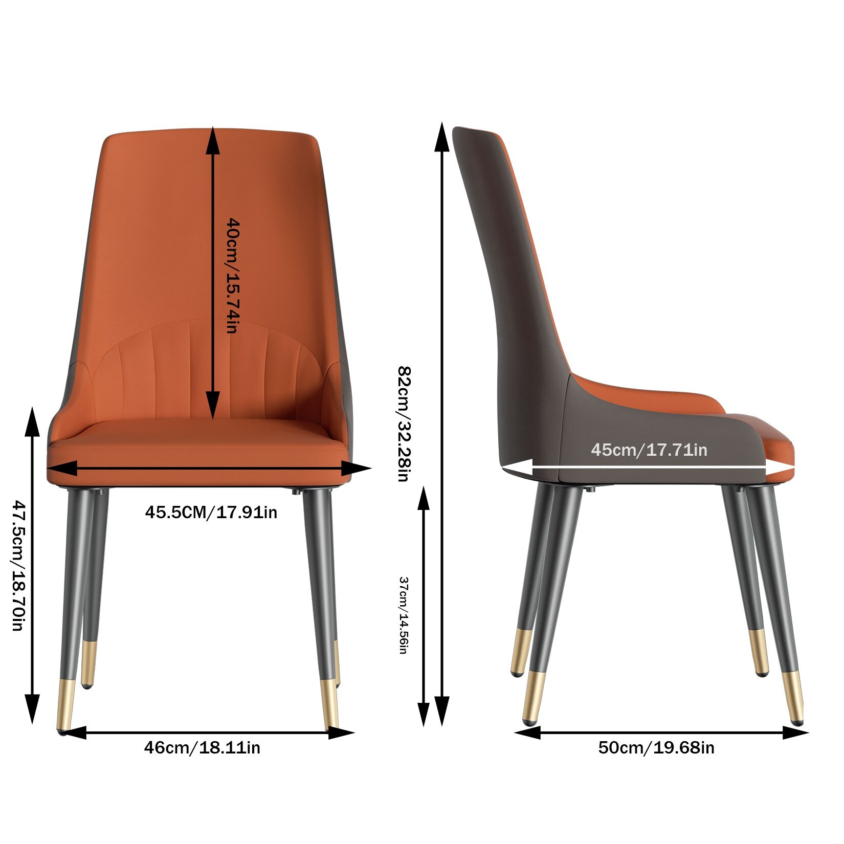 Modern Leather Dining Chairs Set of 2 - 18x19.7x32.3 Inches-image