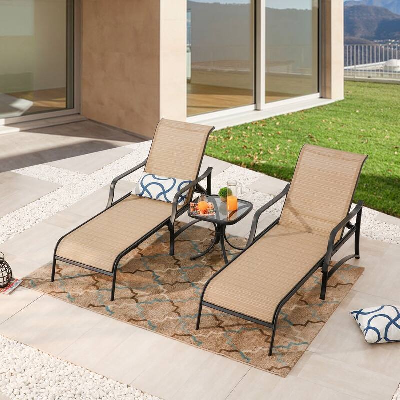 PATIO FESTIVAL 3-Piece Outdoor Chaise Lounger Set with Side Table
