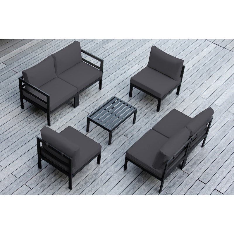 Ohana Outdoor 7-pc. Cushioned Aluminum Sectional - No Assembly - Sunbrella Coal