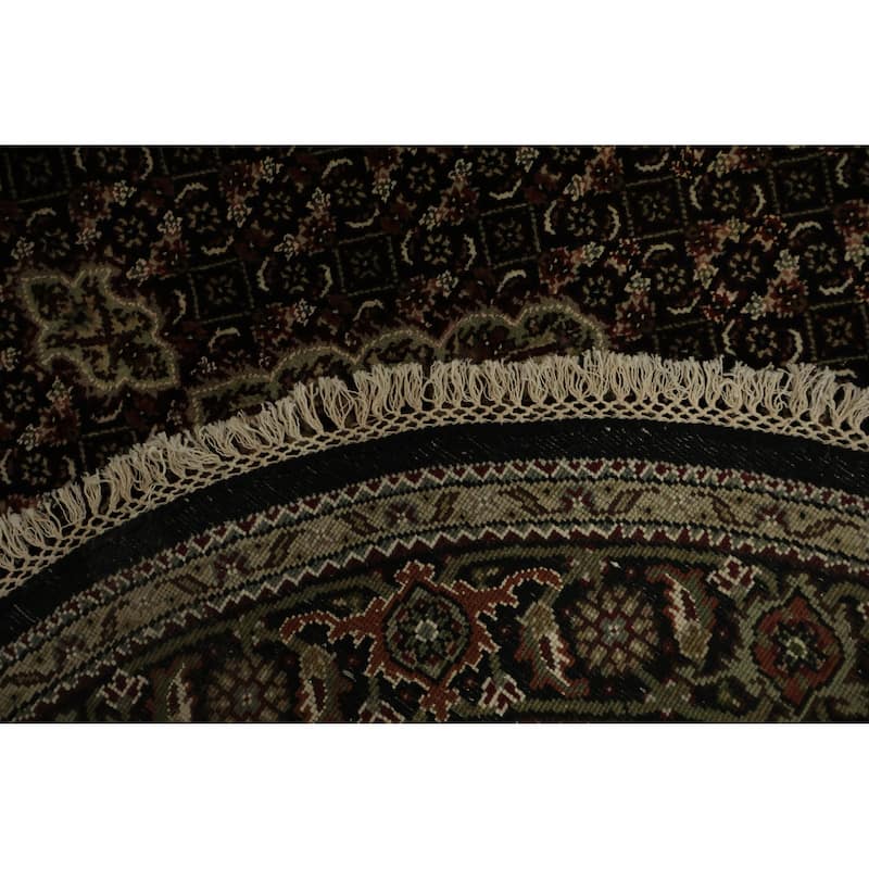 Hand Knotted Oriental 100% Wool Carpet Traditional Floral Black Tabriz-Mahi Area Rug - 4' 2'' X 4' 1''