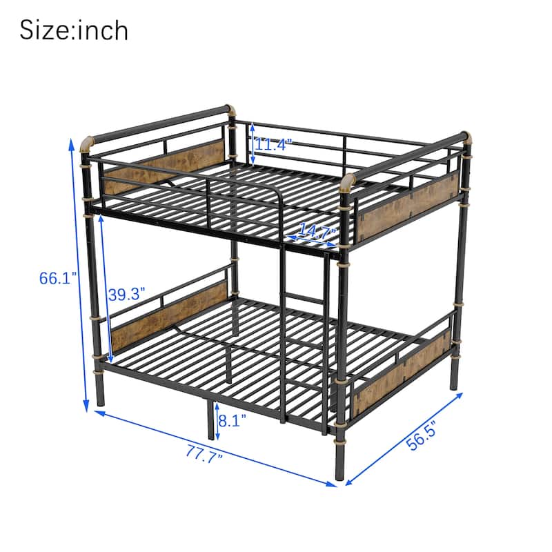 Metal Bunk Bed Retro Bed Frame with Ladder and Guardrail, Industrial Detachable Bunkbeds Convertible to 2 Platform Beds Frame