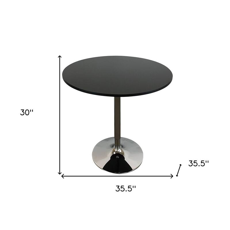 HomeRoots 36" Black and Silver Wood and Metal Pedestal Base Round Top Dining Table - 35.50 in. x 30.00 in. x 35.50 in.