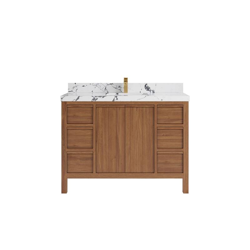Willow Collections 48 in. W x 22 in. D Elizabeth Solid Teak Single Sink Bathroom Vanity with Countertop - 2"Viola Night - Datk Natural
