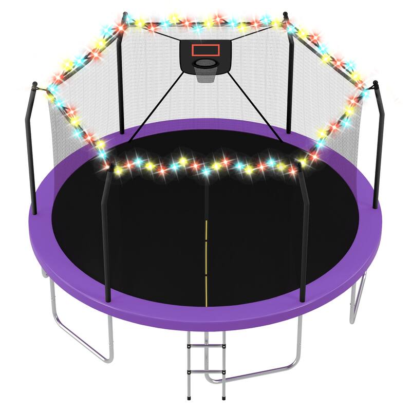 16FT Trampoline with Lights and Basketball Hoop, Outdoor Recreational 16" Trampoine for Kids and Adults