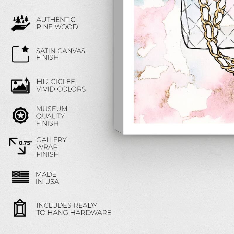 Wynwood Studio Prints Fashion and Glam Everything but my watercolor bag White and Metallic Gold Glam Wall Art Canvas Print