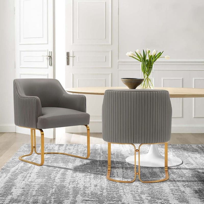 Manhattan Comfort Modern Edra Leatherette Dining Armchair - Taupe - Set of 2