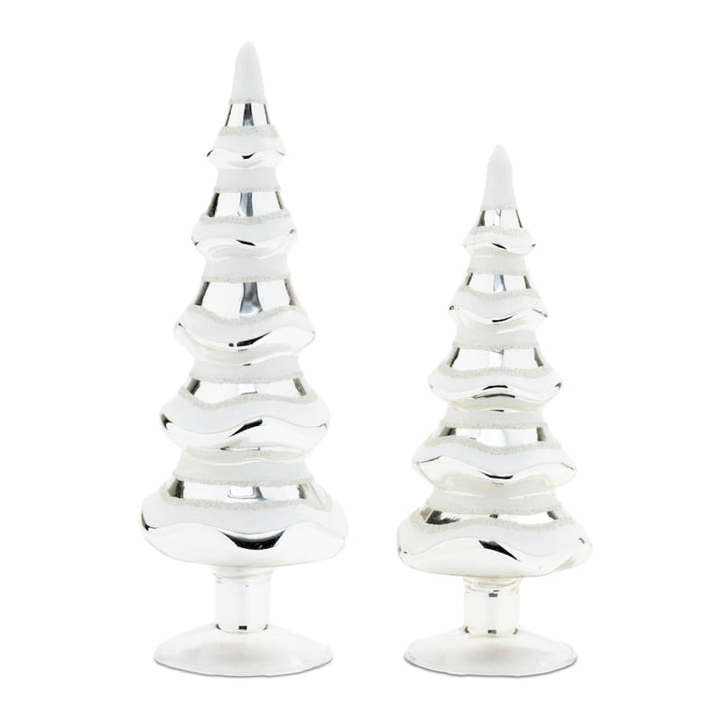 Snowy Glass Pine Tree (Set of 2) - N/A