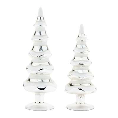 Snowy Glass Pine Tree (Set of 2) - N/A