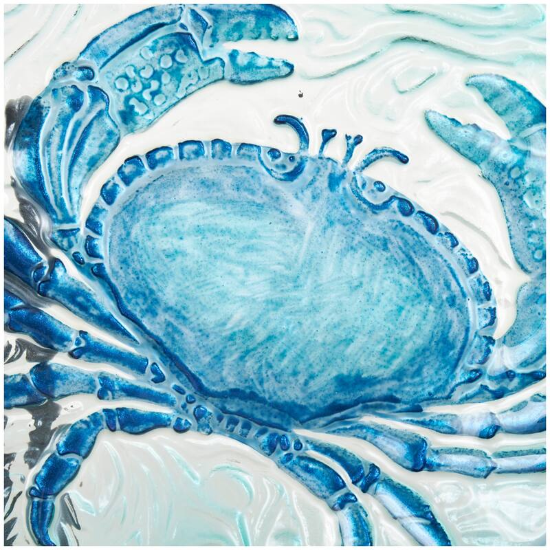 Blue Glass Ombre Decorative Plate Crab Charger with Wavy Edge and Swirl Patterns