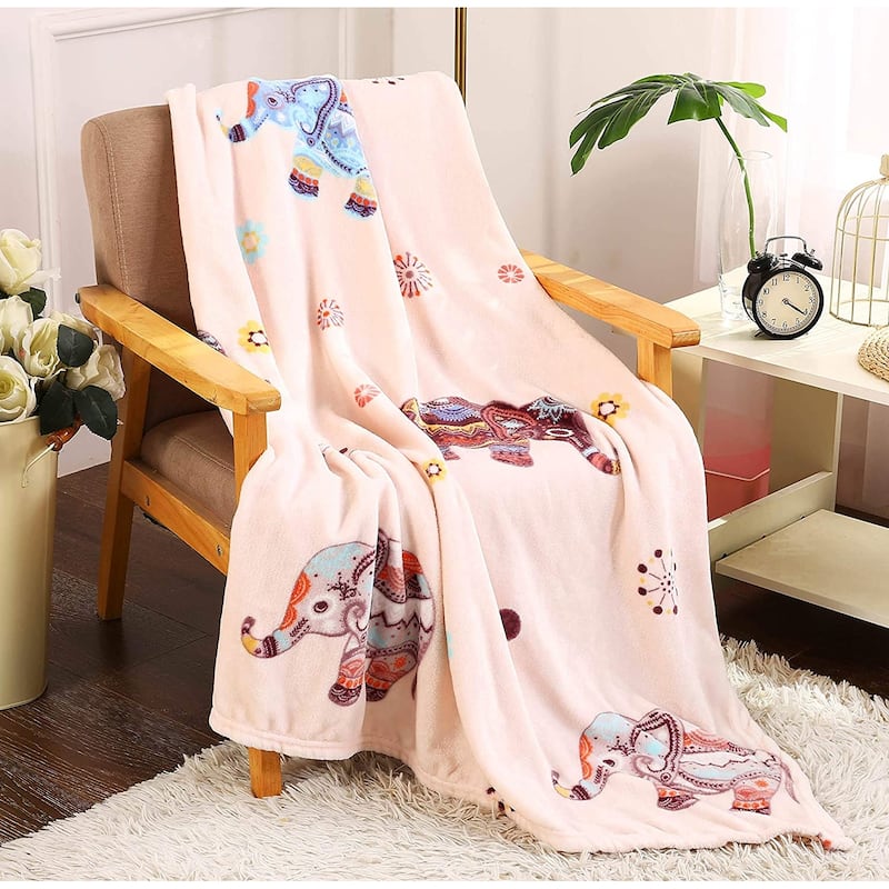 Summertime Whimsy Plush Fleece Throw Blanket (50" x 60") - Psychadelic Elephant
