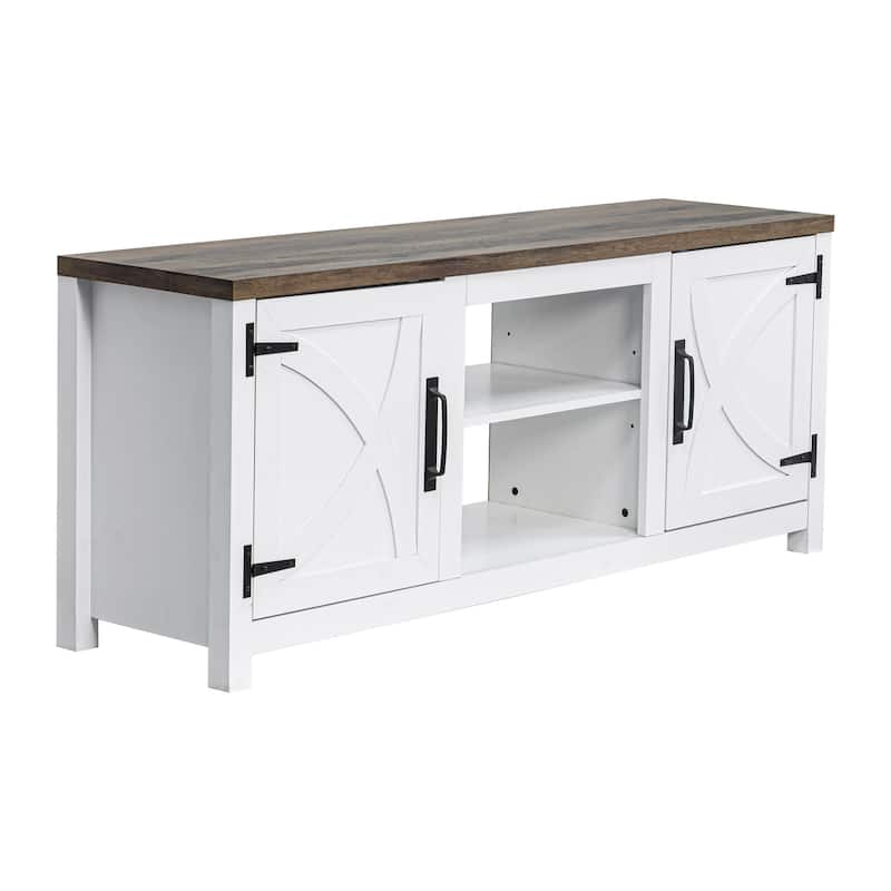 58-inch Farmhouse White Media Console TV Stand for TVs up to 65" with Door and Open Shelves