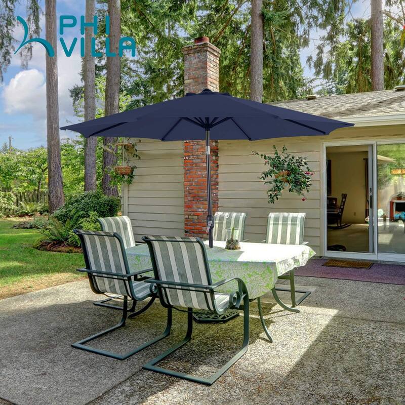 9ft Patio Umbrella Outdoor Market Table Umbrellas with 8 Ribs and Push Button Tilt