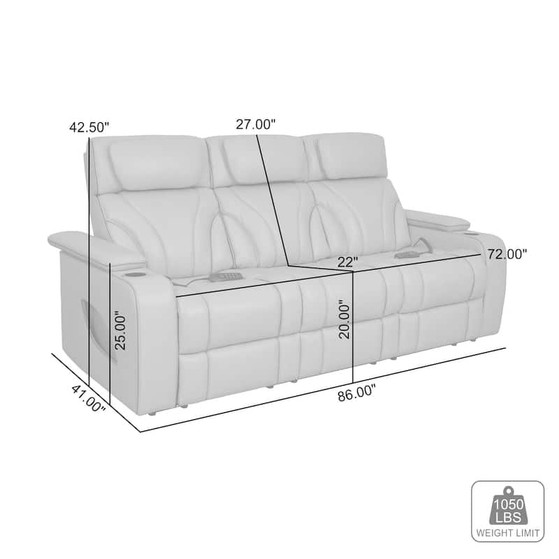 Felicity 84" Zero Gravity Leather Power Reclining Sofa with USB Ports