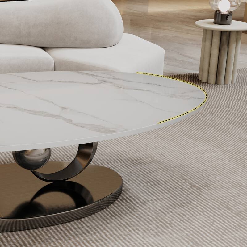 Marble Coffee Table With Sculptural Stainless Steel Base