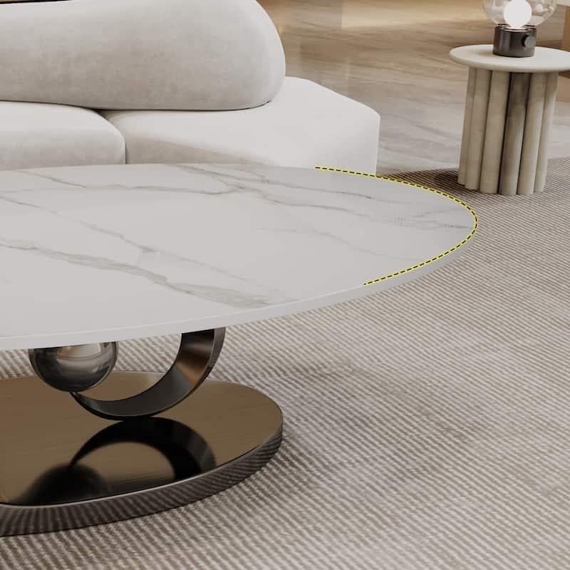 Modern Marble Coffee Table Industrial Coffee Table Oval Coffee Table with Open storage and Base, for Living Rooms