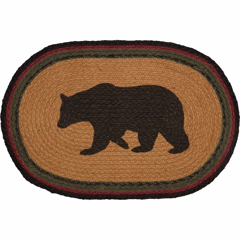 Wyatt Stenciled Bear Jute Placemat Oval Set of 6 12x18 - Placemat 12x18