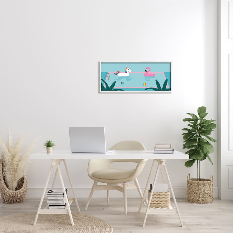 Stupell Unicorn Flamingo Tropical Pool Water Floats Framed Wall Art - Blue