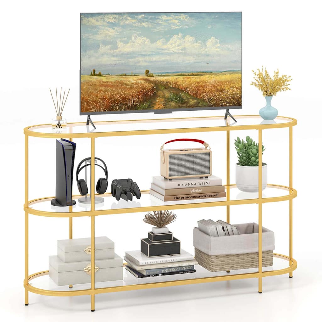 Costway 3-Tier TV Stand for TVs up to 65" with Tempered Glass Shelves - See Details