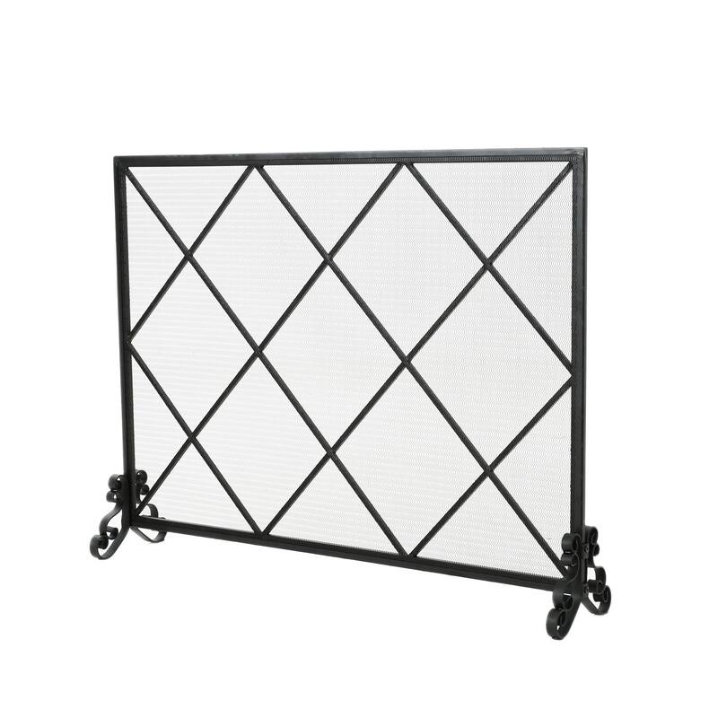 Fireplace Screen, Classic Diamond Shape with Mesh, 41x32 Black Finish